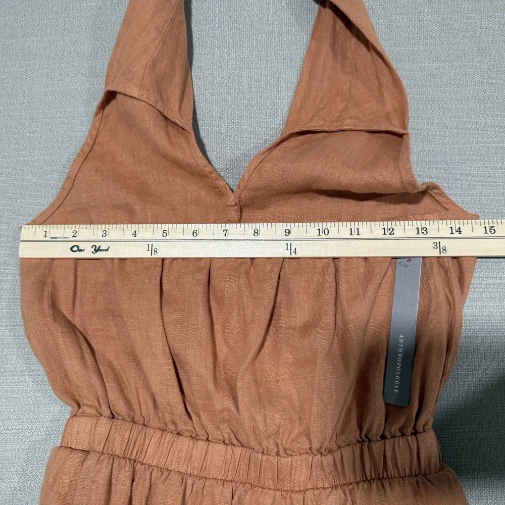 Anthropologie Cloth & Stone Linen Cross Halter Maxi Dress Size XS Orange Coastal - Picture 6 of 10